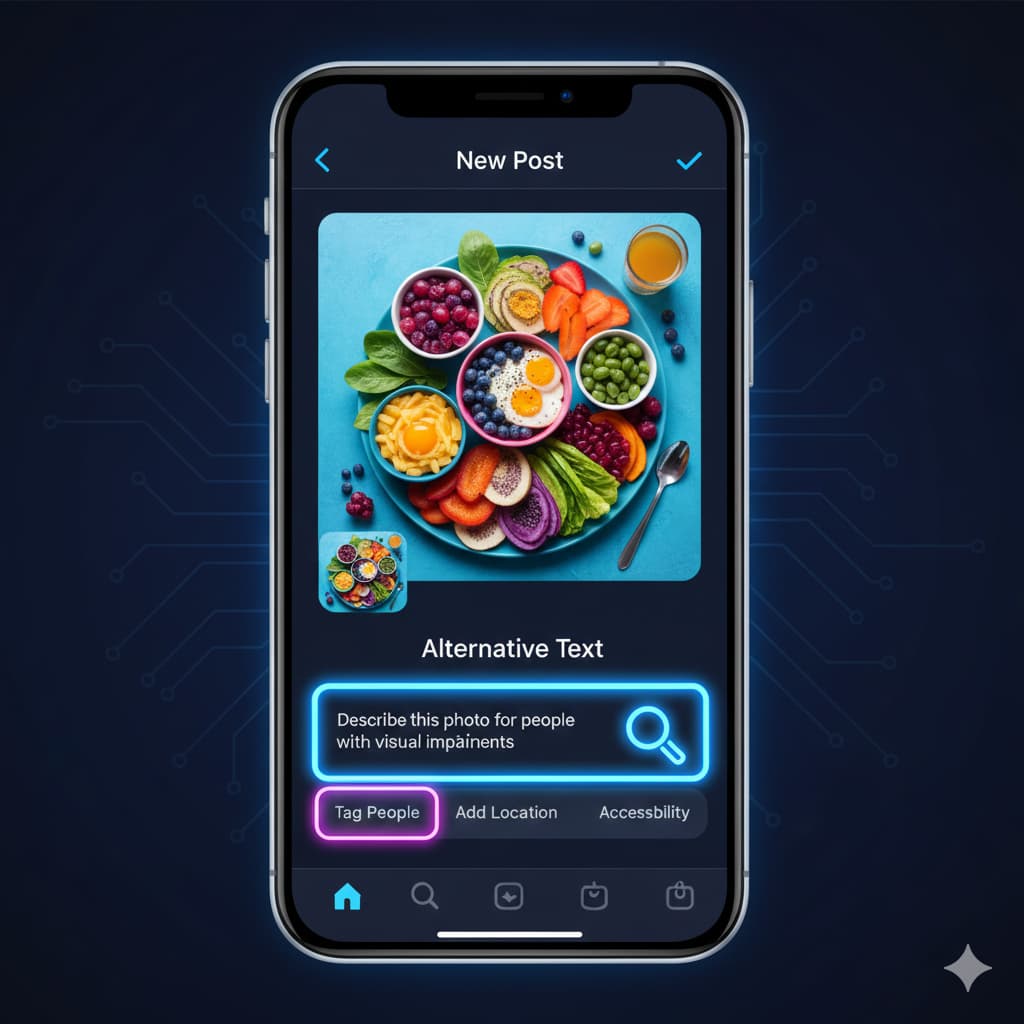 pantalla de carga de instagram con el campo de texto alternativo resaltado. blue room